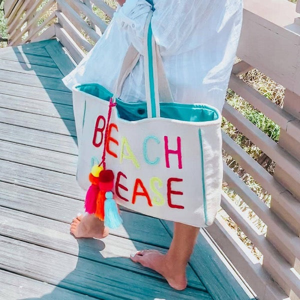 Beach Please Large Canvas Tote Bag with Leather Handles, 20 Inch :  : Bags, Wallets and Luggage