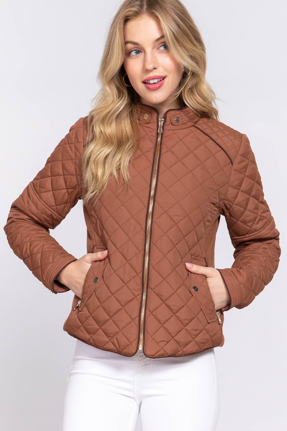 Suede Piping Detail Rib Quilted Padding Jacket