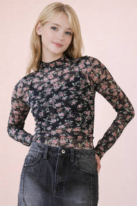 Sheer Mesh Lace Knit Top