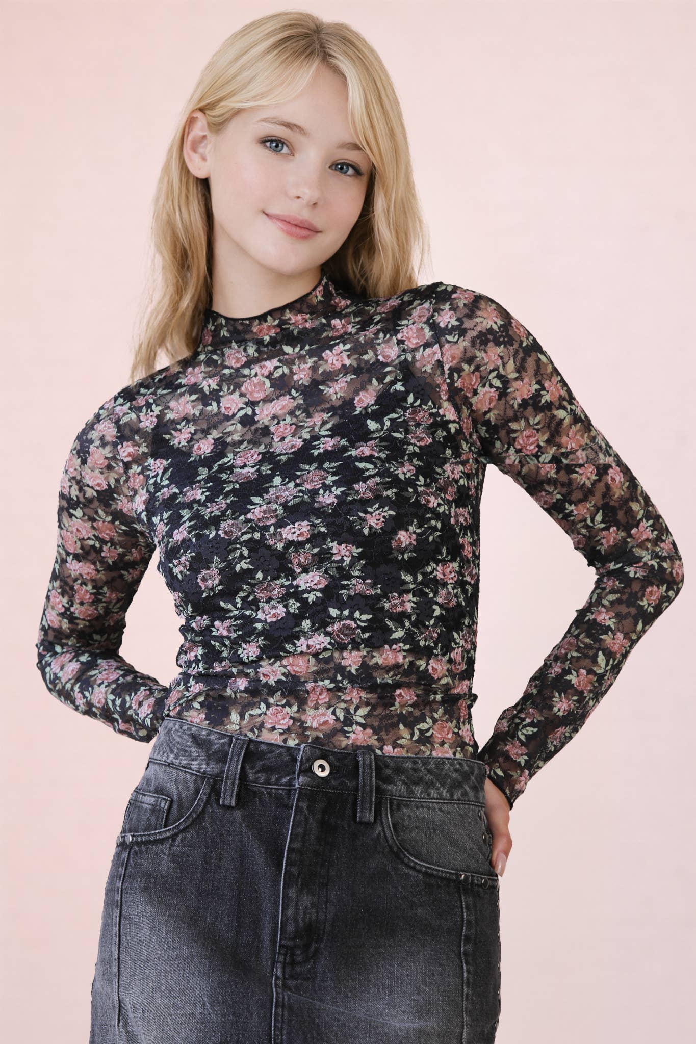 Sheer Mesh Lace Knit Top