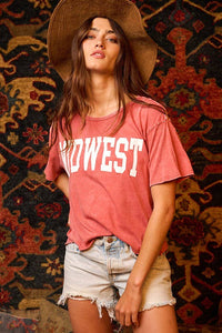 'MIDWEST' Mineral Washed Graphic Top