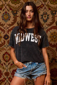 'MIDWEST' Mineral Washed Graphic Top