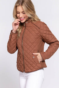 Suede Piping Detail Rib Quilted Padding Jacket