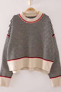 Contrast Trim Stripe Knit Sweater