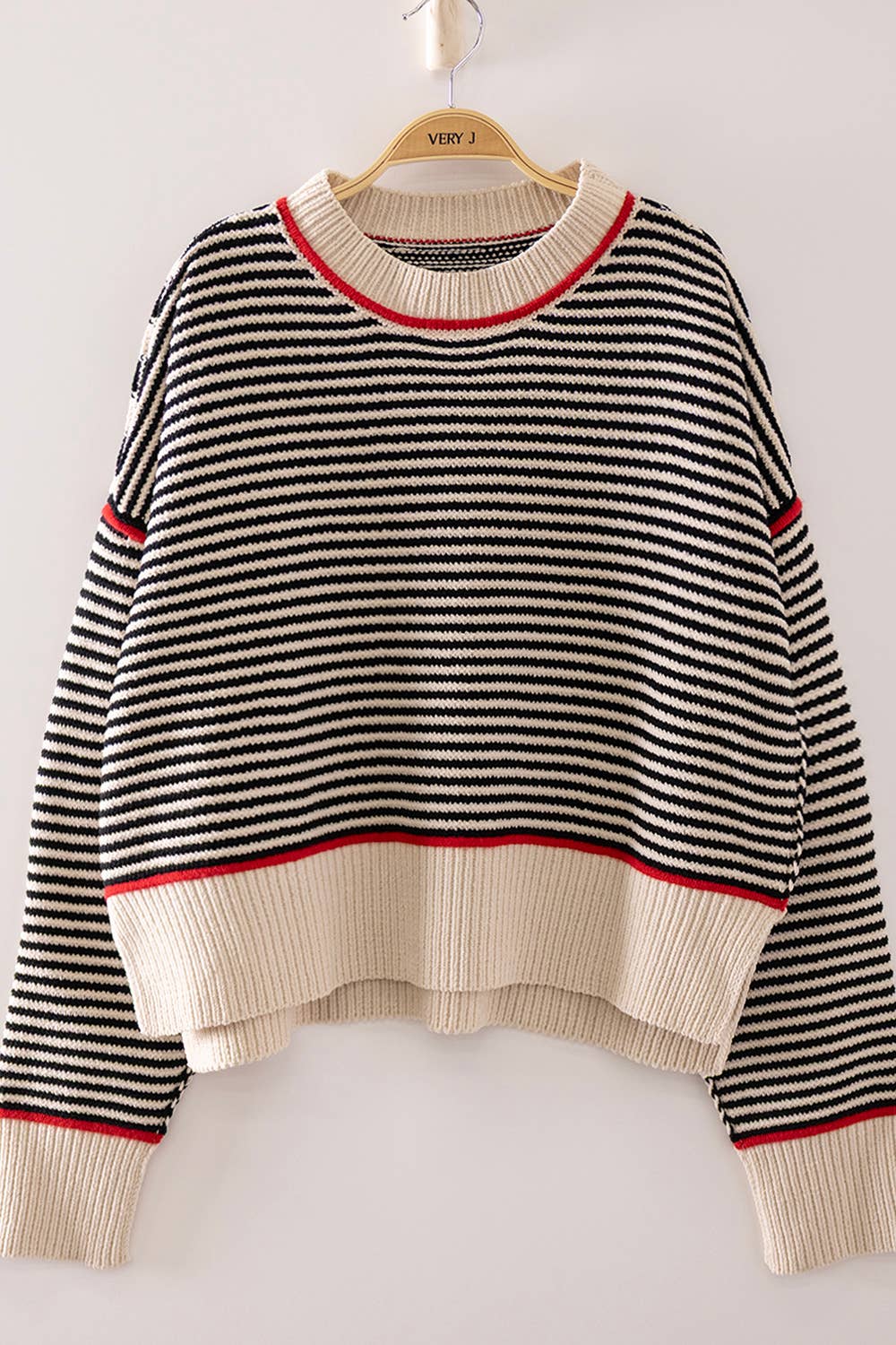 Contrast Trim Stripe Knit Sweater