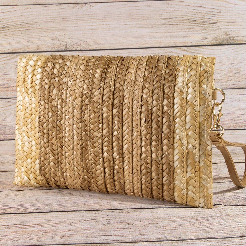 Three Tone Straw Clutch Bag