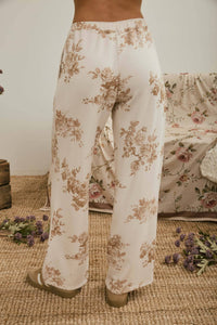FLORAL TOILE WIDE LEG KNIT LOUNGE PANTS