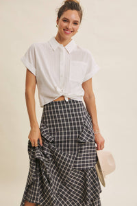 Cropped Short Sleeve Button Down Shirt