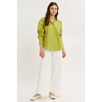 COTTON STRIPE BUTTON-DOWN SHIRT WITH LAPEL COLLAR