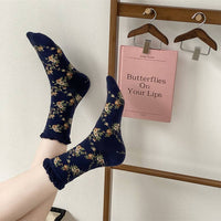 5 Pairs Women Casual Rolled Cuff Floral Socks