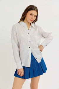 COTTON STRIPE BUTTON-DOWN SHIRT WITH LAPEL COLLAR