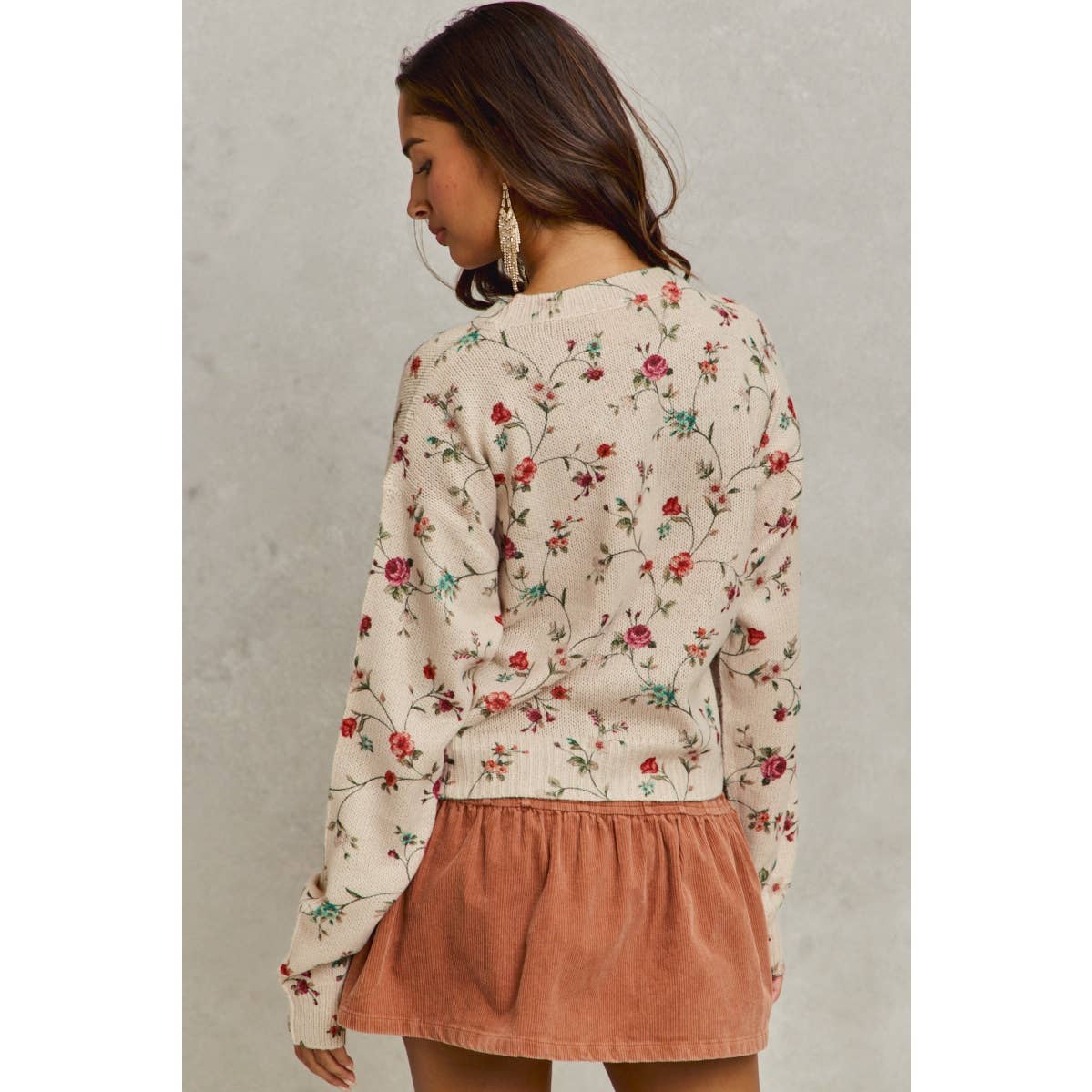 Floral Print Crewneck Sweater