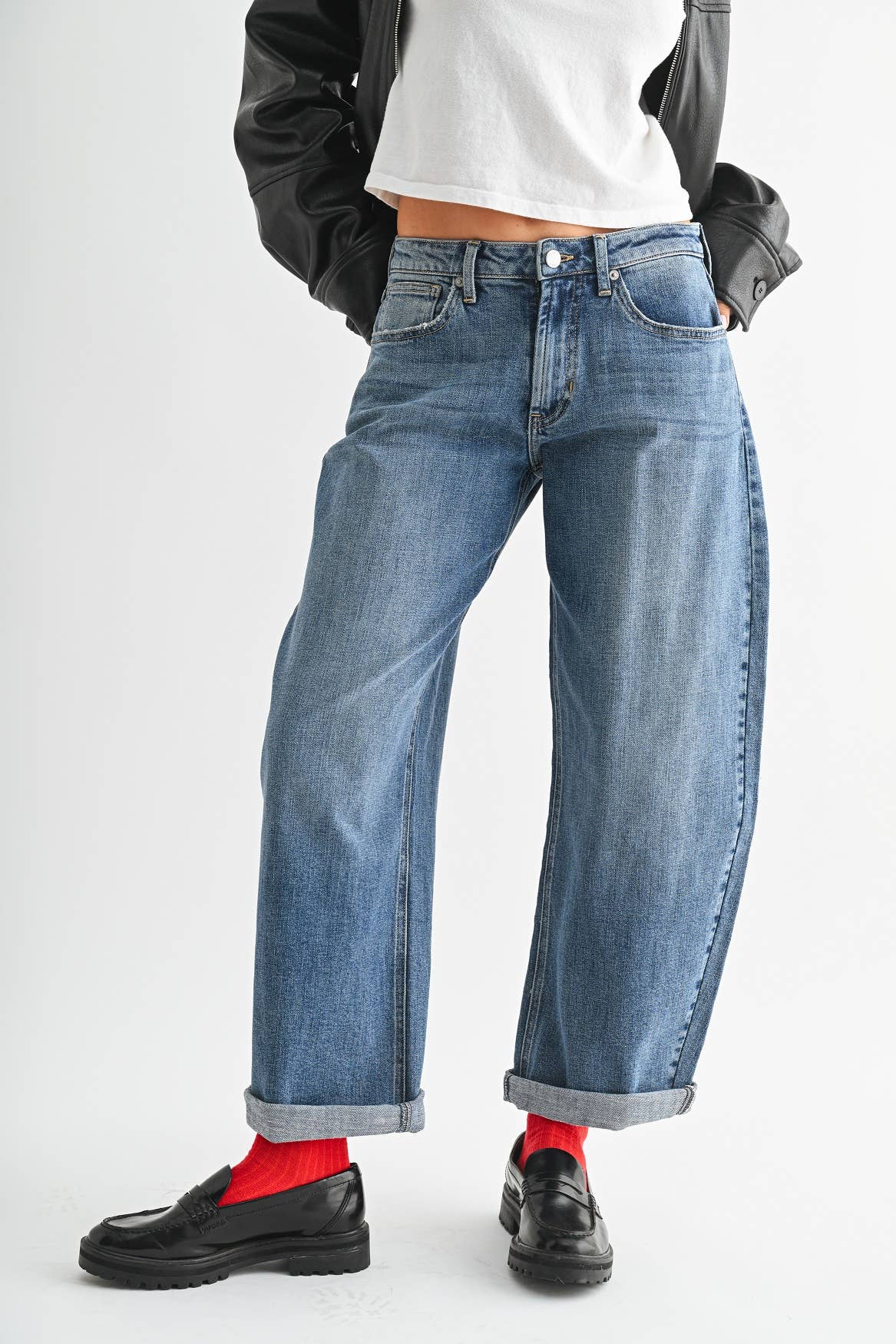 Cuffed Barrel Jean - MEDIUM DENIM - JP420