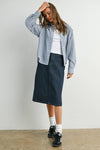 Striped Button-Up Collared Long Sleeve Top - Blue