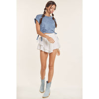 GATHERED SIDE GRUNGE CROP COTTON TOP