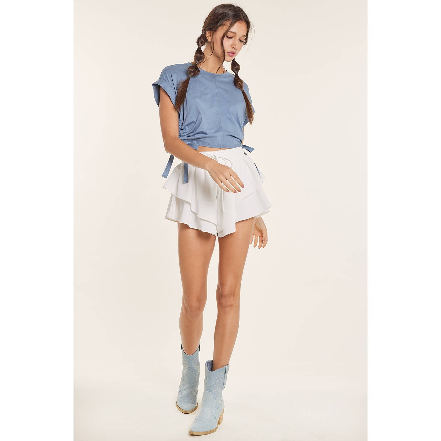 GATHERED SIDE GRUNGE CROP COTTON TOP