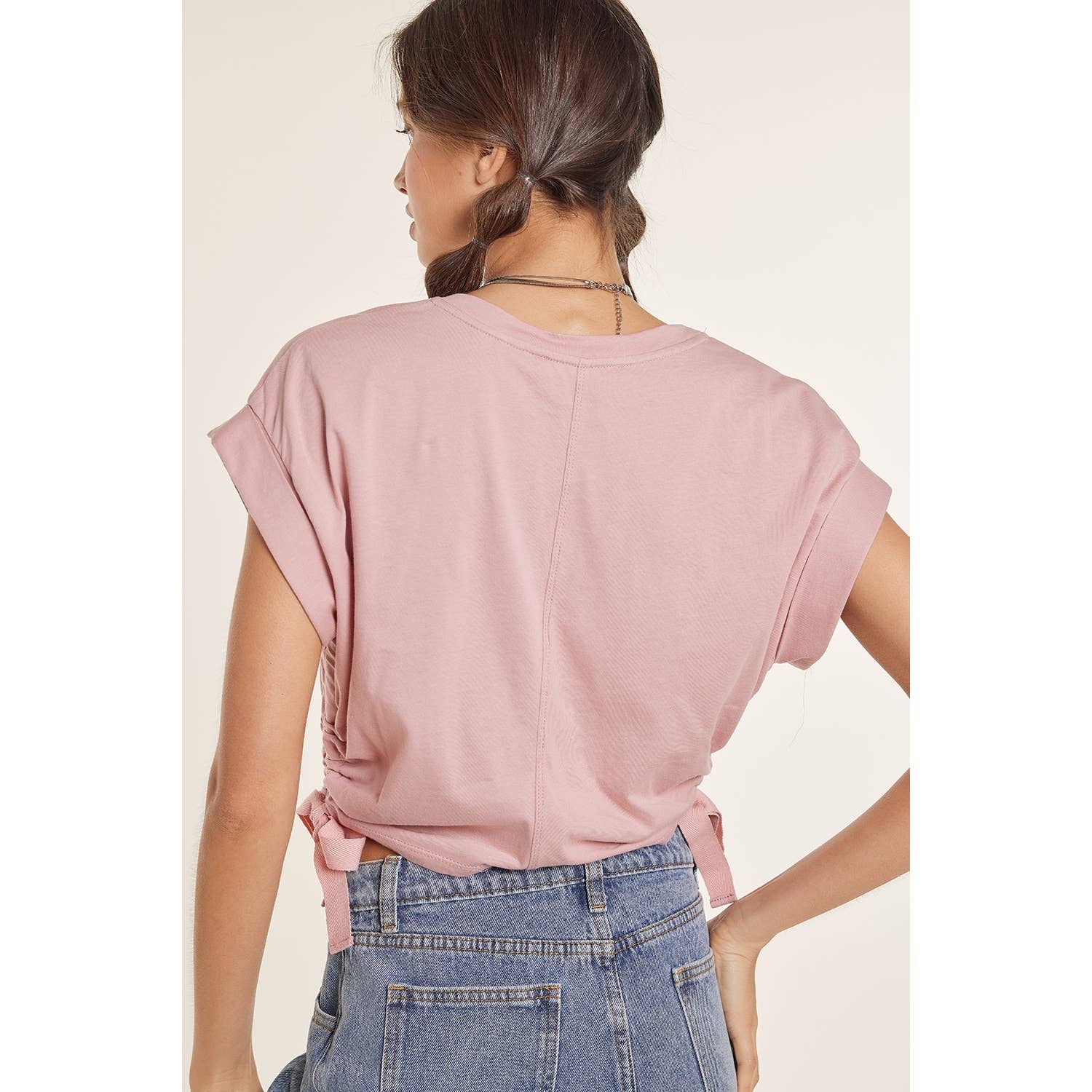 GATHERED SIDE GRUNGE CROP COTTON TOP