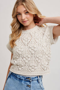 Raised Knit Short Sleeve Sweater