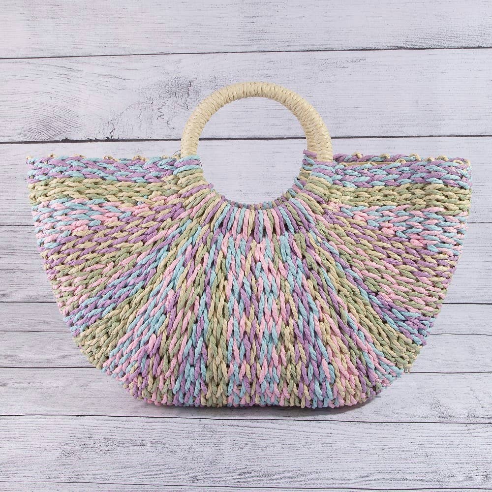 Multi Tone Straw Half Moon Bag