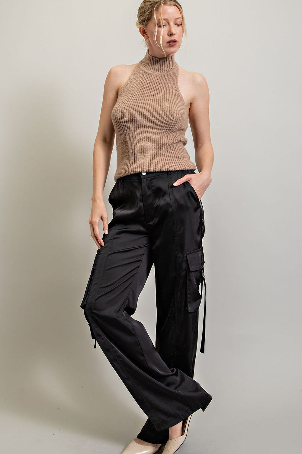 Black Cargo Pants With Toggle Detail