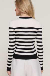 Long Sleeve Crew Neck Stripe Sweater Cardigan