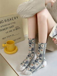 Vintage Style Floral Crew Socks (5 Pairs)