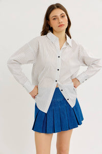 COTTON STRIPE BUTTON-DOWN SHIRT WITH LAPEL COLLAR