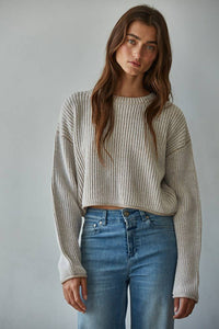 Cropped Ribbed Crew Neck Pullover