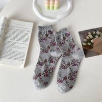 5 Pairs Women Casual Rolled Cuff Floral Socks