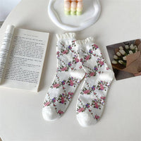 5 Pairs Women Casual Rolled Cuff Floral Socks