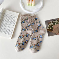 5 Pairs Women Casual Rolled Cuff Floral Socks