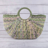 Multi Tone Straw Half Moon Bag