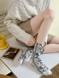 Vintage Style Floral Crew Socks (5 Pairs)