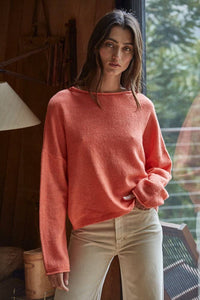 Rolled Round Neck Pullover Sweater