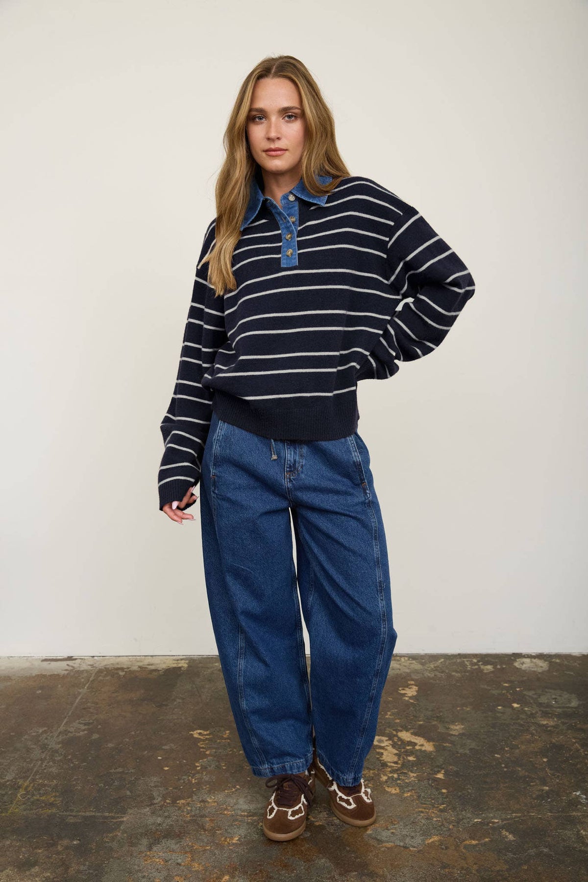 Denim Collar striped Sweater