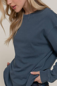 Long Sleeve Round Neck Garment Dye Tee
