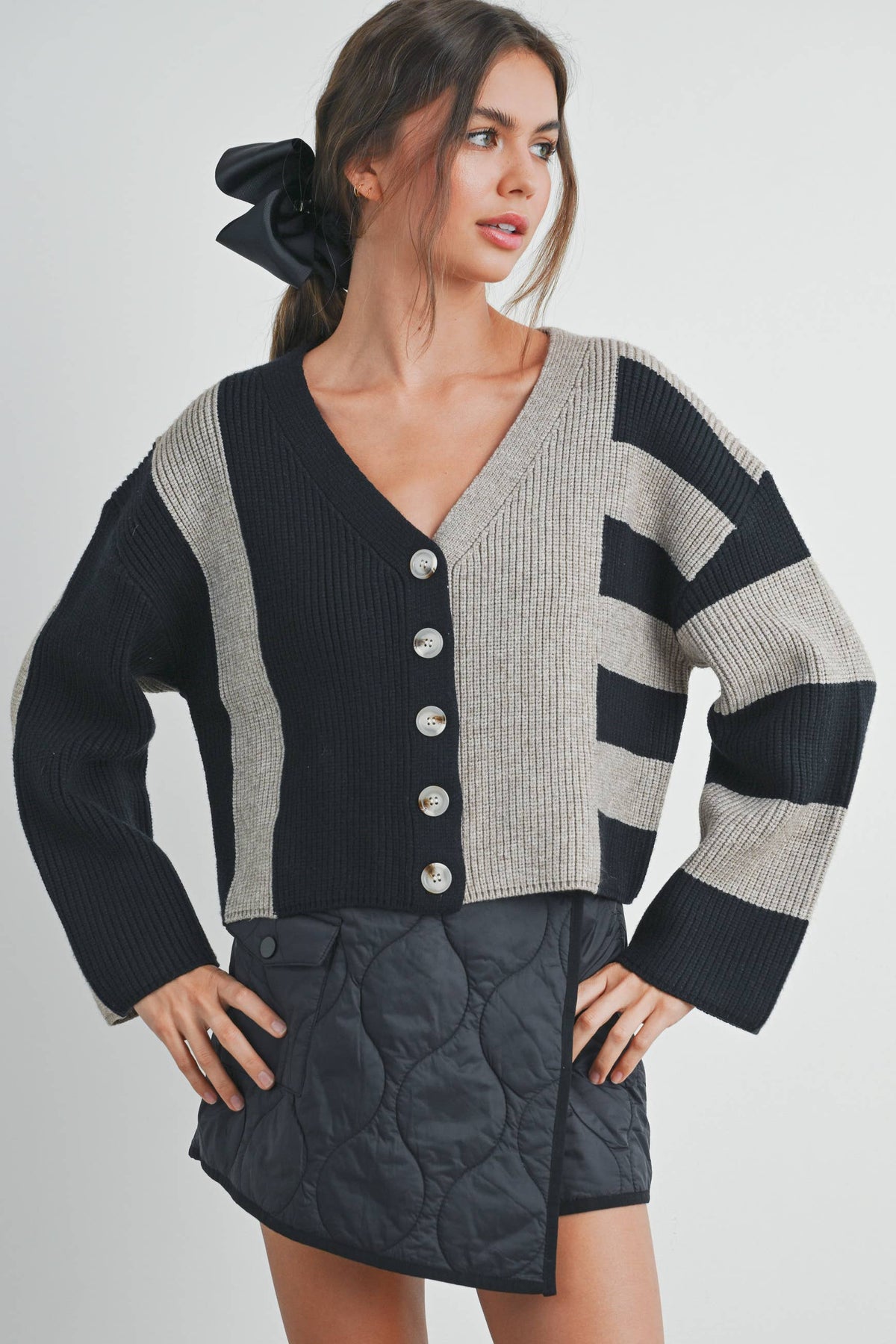 Color Block Button Down Cardigan