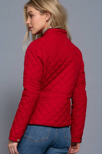 Suede Piping Detail Rib Quilted Padding Jacket