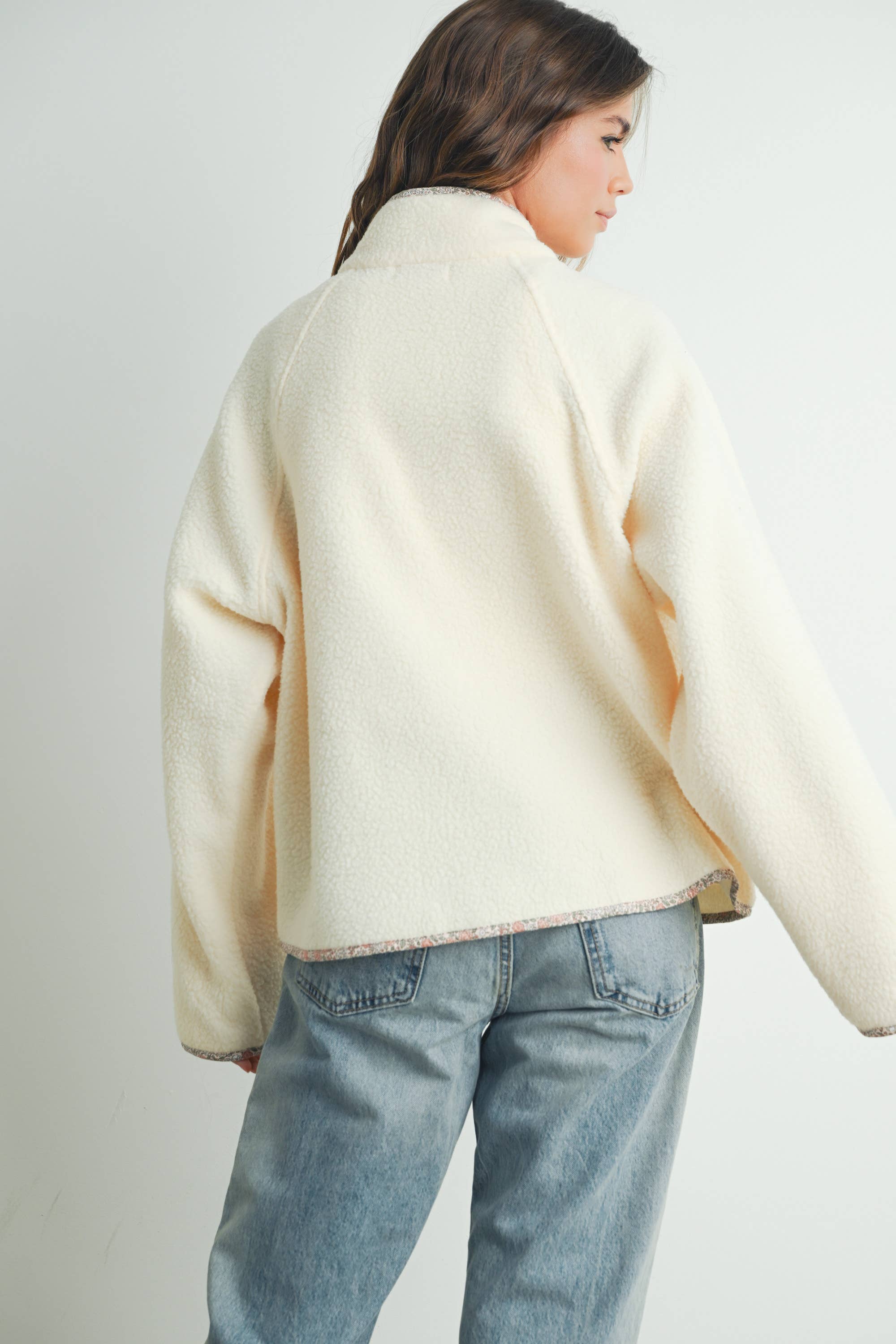Snap Mock Neck Sherpa Fleece Jacket