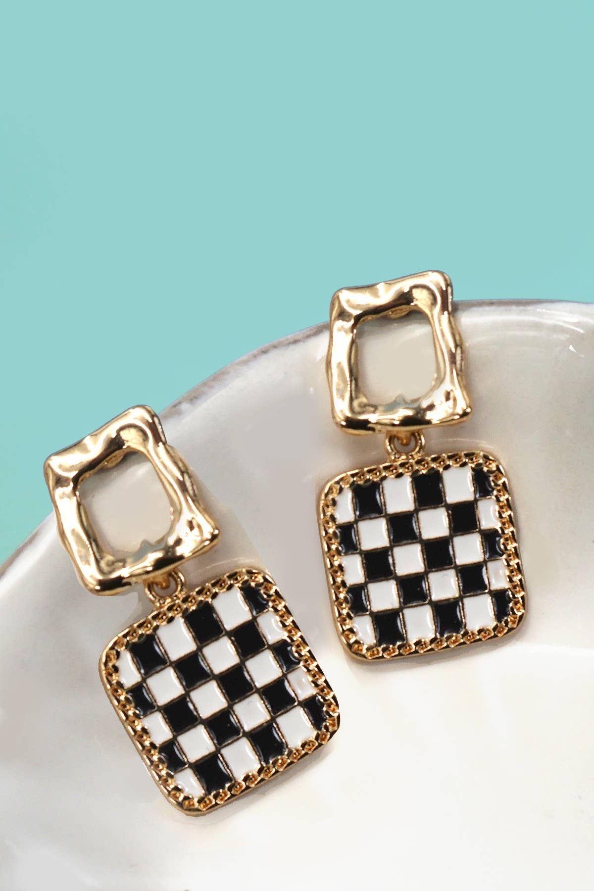 Square Checker Drop Earrings