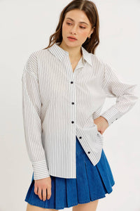 COTTON STRIPE BUTTON-DOWN SHIRT WITH LAPEL COLLAR