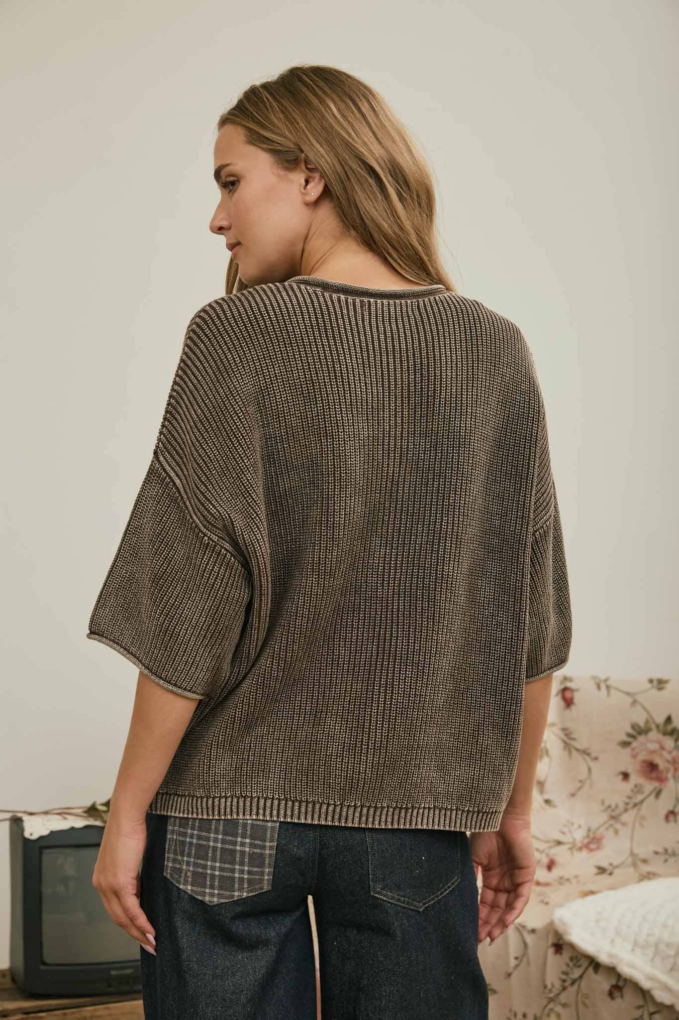 Washed Short Sleeve Cardigan