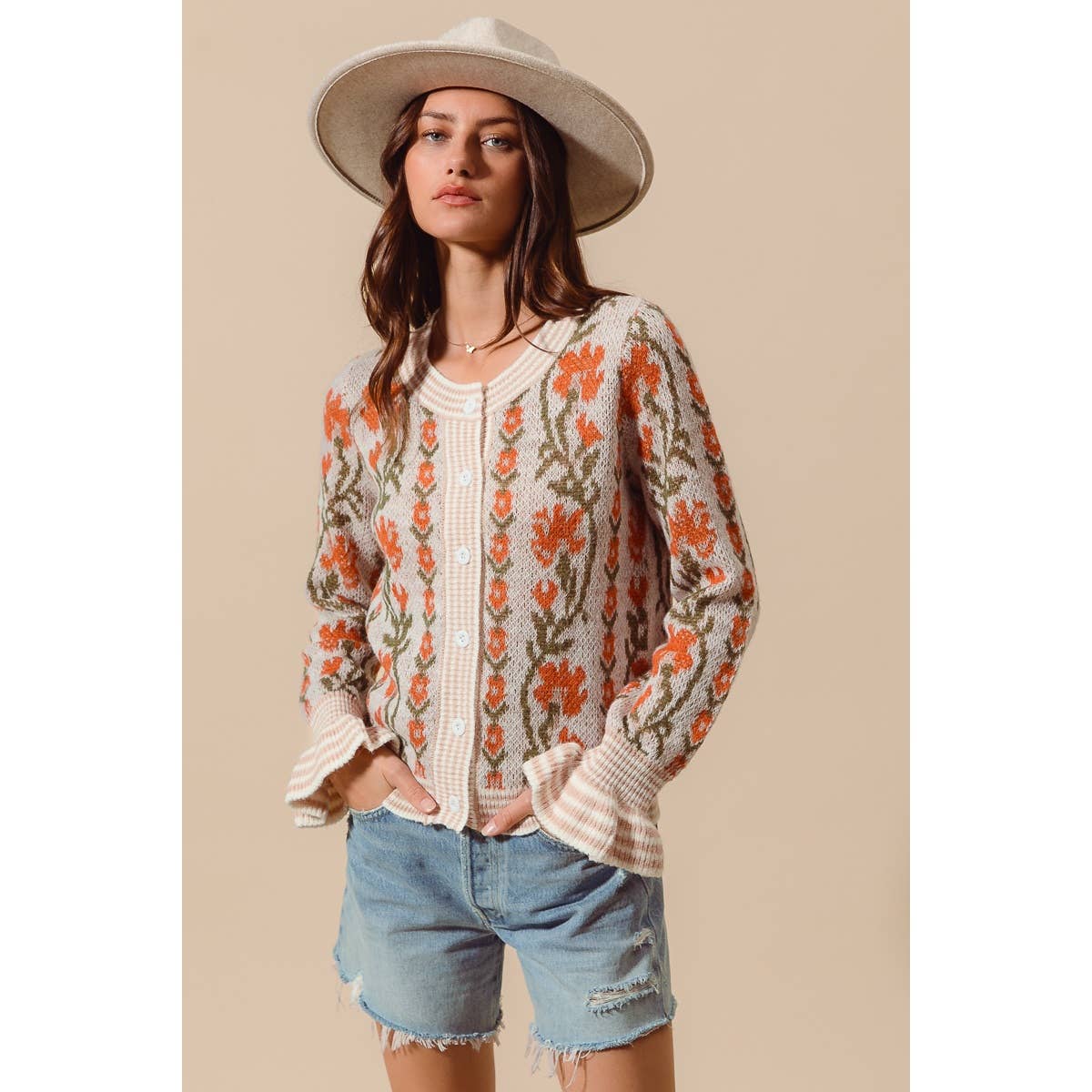 Floral Button Front Cardigan