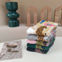 5 Pairs Vintage Embossed Floral Crew Socks