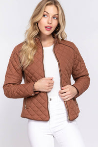 Suede Piping Detail Rib Quilted Padding Jacket