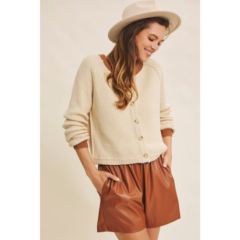 Contrast Button Front Cardigan