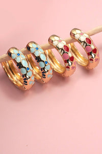Enamel Flower Huggie Hoop Earrings