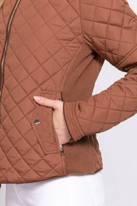 Suede Piping Detail Rib Quilted Padding Jacket