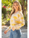 Deep V Neck Rose Printed Sweater