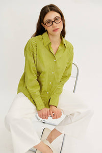 COTTON STRIPE BUTTON-DOWN SHIRT WITH LAPEL COLLAR